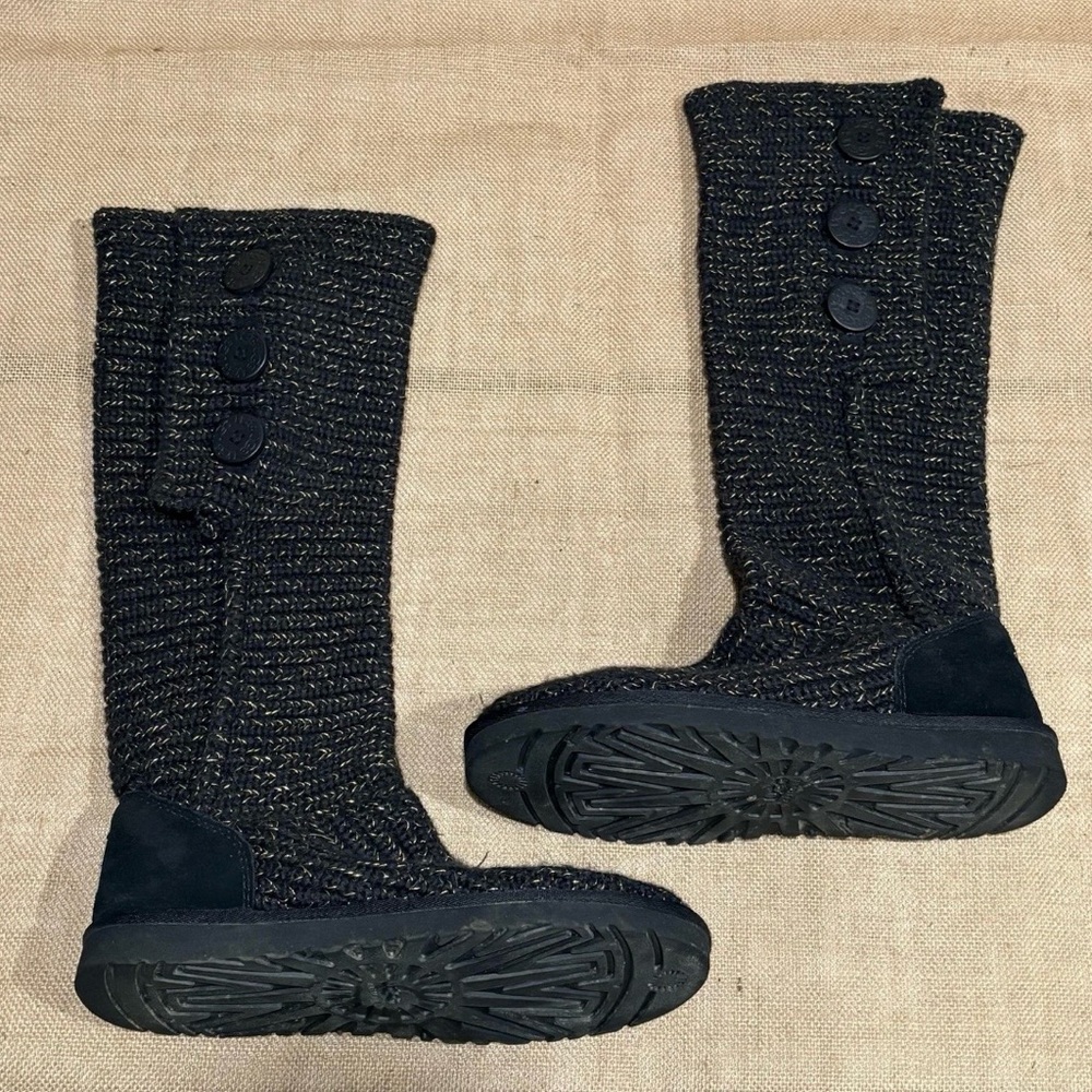 UGG Black Knit Boots with Button Detail